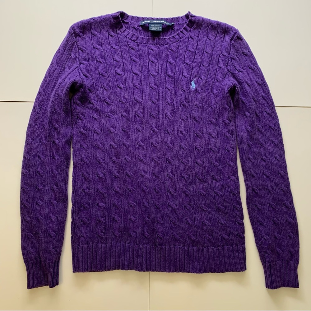 Purple Ralph Lauren Cable-Knit Crew Neck Sweater